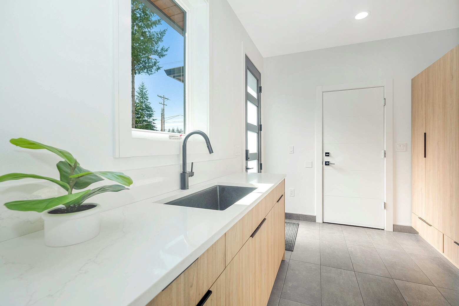 A modern looking bathroom with vanity.